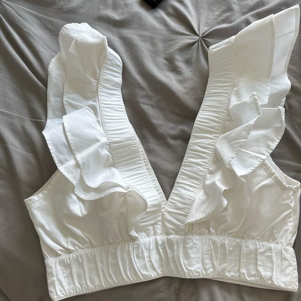 Abercrombie & Fitch Drama collar ruffle poplin top